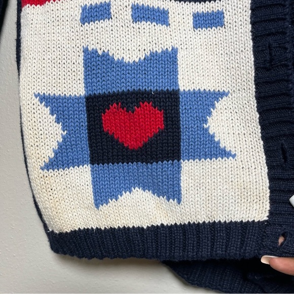 Vintage 90s‎ School Teacher Cardigan Sweater Medium Oversized Blue American Bear - Picture 10 of 12